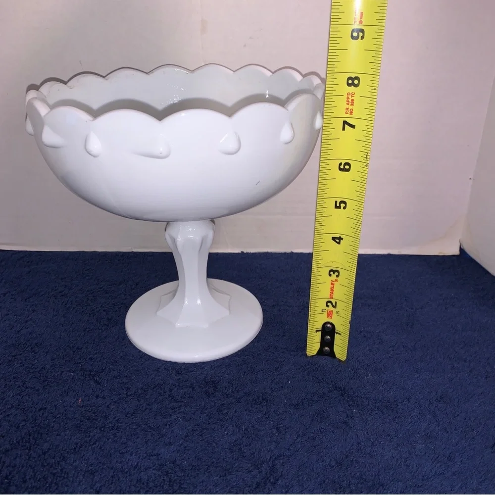 Vintage Indiana White Large Milk Glass Tear Drop Compote Pedestal Dish 7.5in